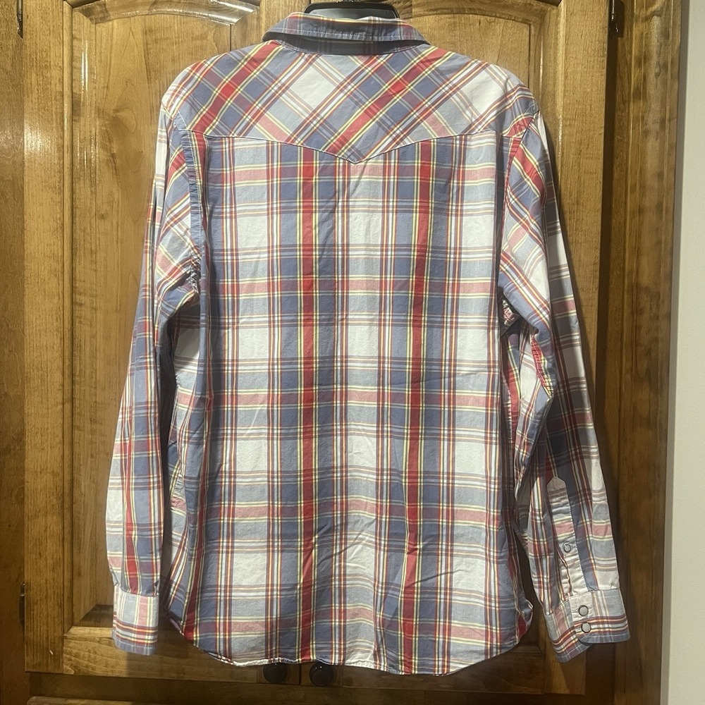 Pearl Snap Western Cowboy Old Navy Mens Shirt Large‎ Blue Plaid - Picture 3 of 5
